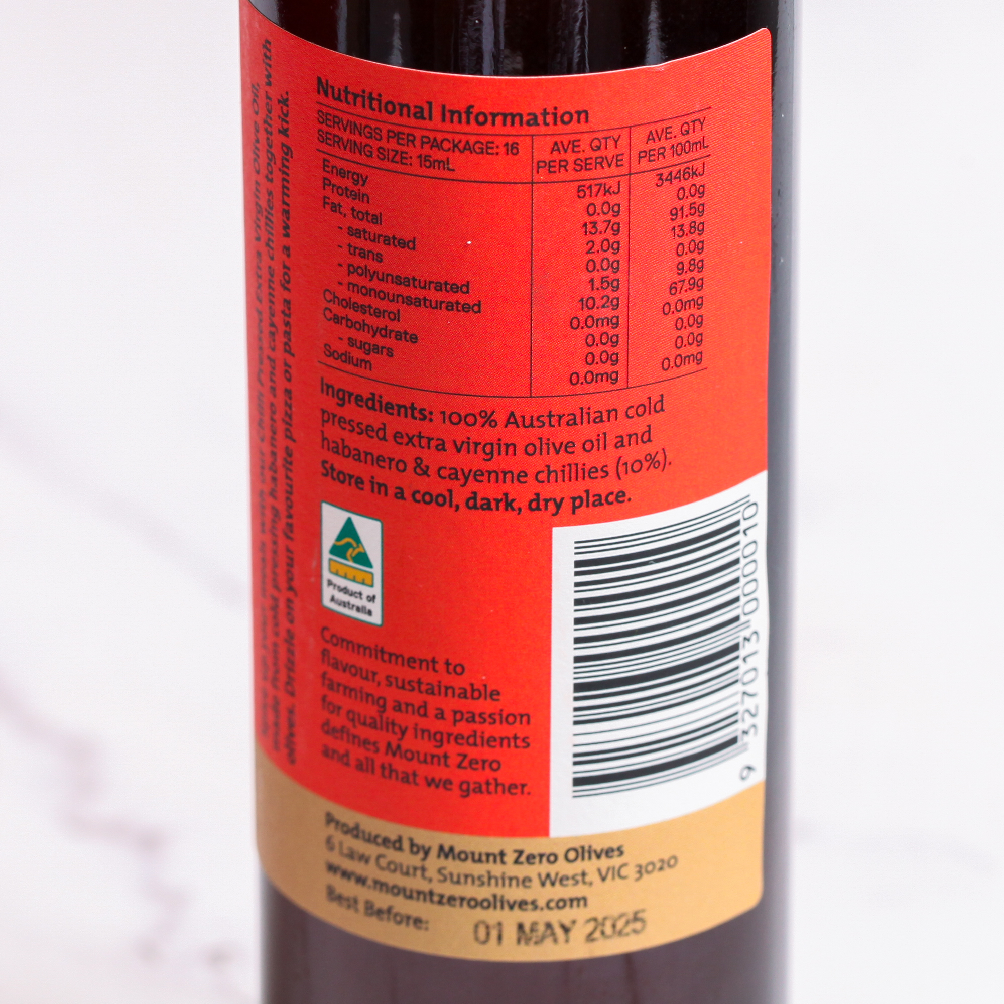 Chilli Pressed EVOO - Mount Zero